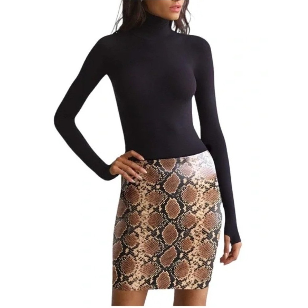 Commando‎ Faux Leather Snake Print Skirt Brown Black Medium